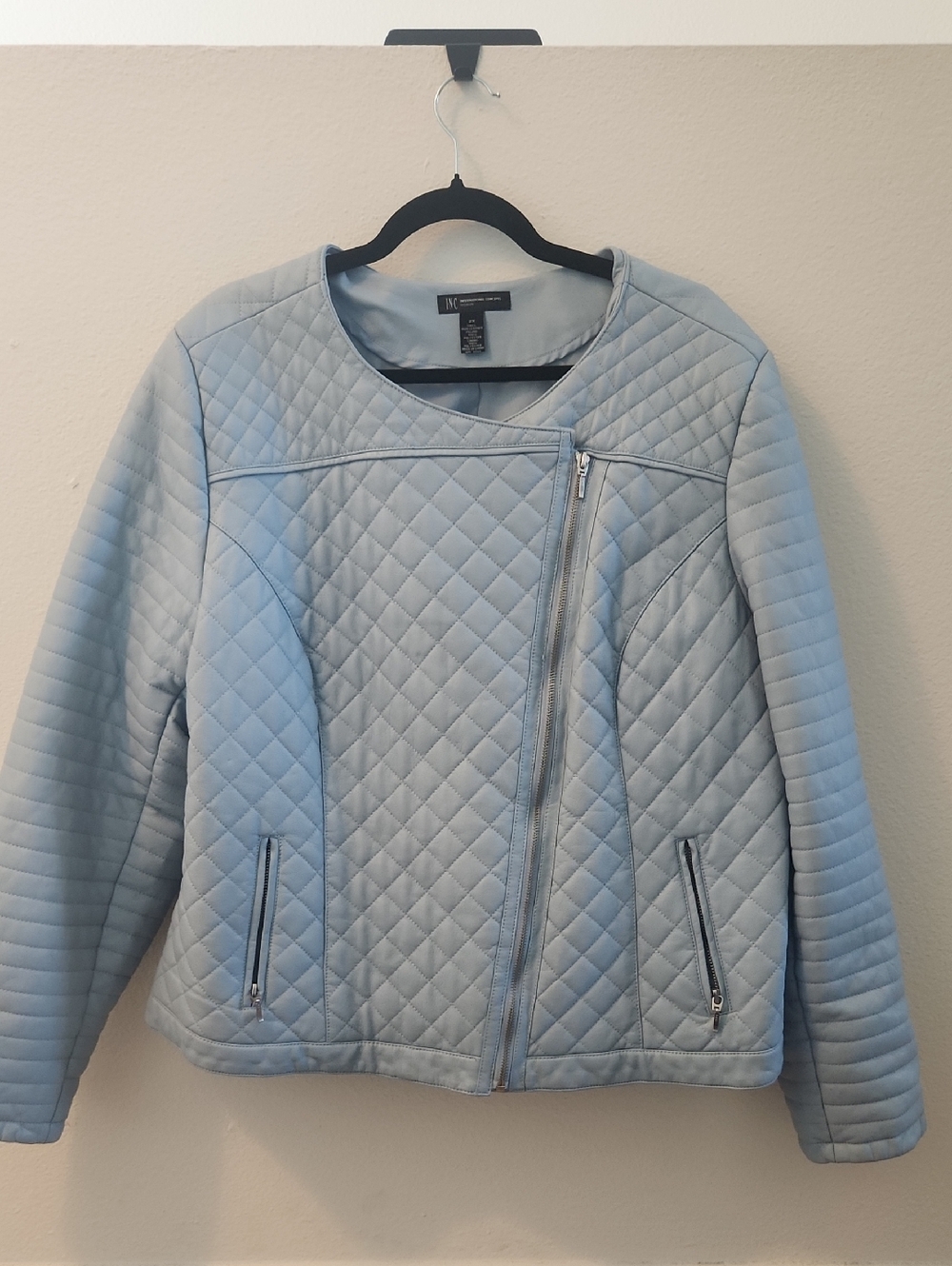 INC Light Blue Quilted Asymmetrical Jacket
